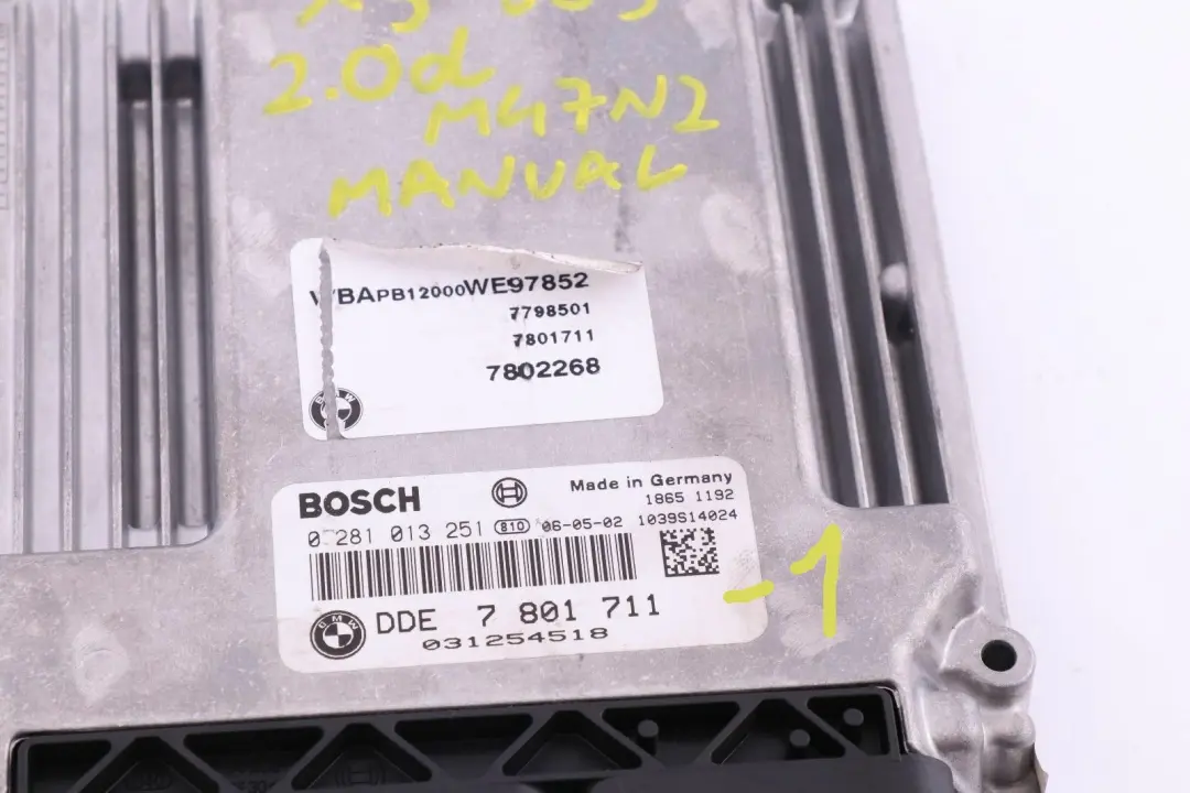 BMW X3 E83 2.0d M47N2 Engine Control Unit Module ECU DDE Manual - SKU 7801711-1 - Part number 7801711